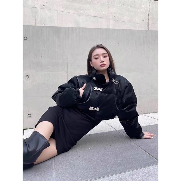 Áo phao béo dáng ngắn crotop nút cài khoen độc lạ