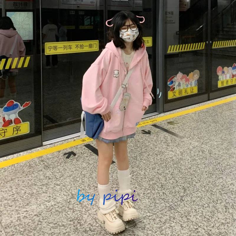 Áo hoodie Áo Khoác Cardigan Có Mũ Trùm Dáng Rộng In Hình Chú Cún / Ngôi Sao Kiểu Nhật Bản Thời Trang Thu Đông 2022 Cho Bạn