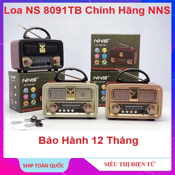 Đài Radio NS-8091BT, Có Bluetooth  FM-AM, Loa Chính Hãng NNS, Nghe Nhac Cực Hay - Kiểu Dáng Vintage - Sang Trọng cổ điển