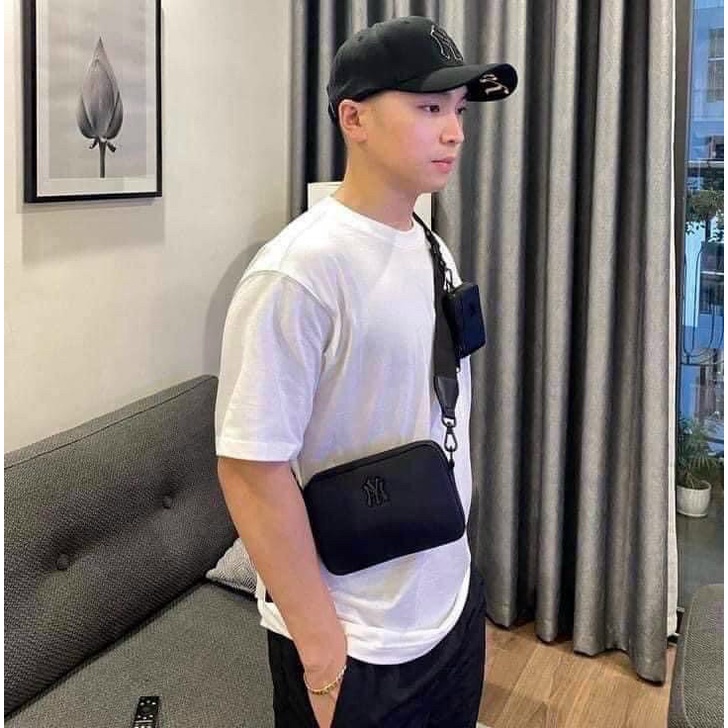 Túi MLB dành cho cả nam và nữ có kèm túi nhỏ chất vân ô xước