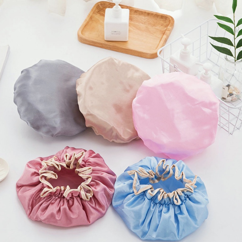 1 Mũ Tắm Trùm Đầu Hai Lớp Dày Dặn Co Giãn Chống Bụi Chống Nước Cho Nữ