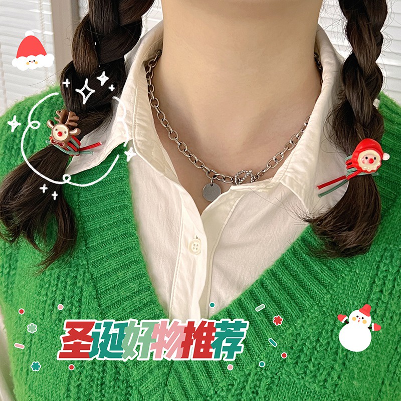 Dây Cột Tóc Hai Sợi Màu Sắc Ngọt Ngào Phong Cách Giáng Sinh