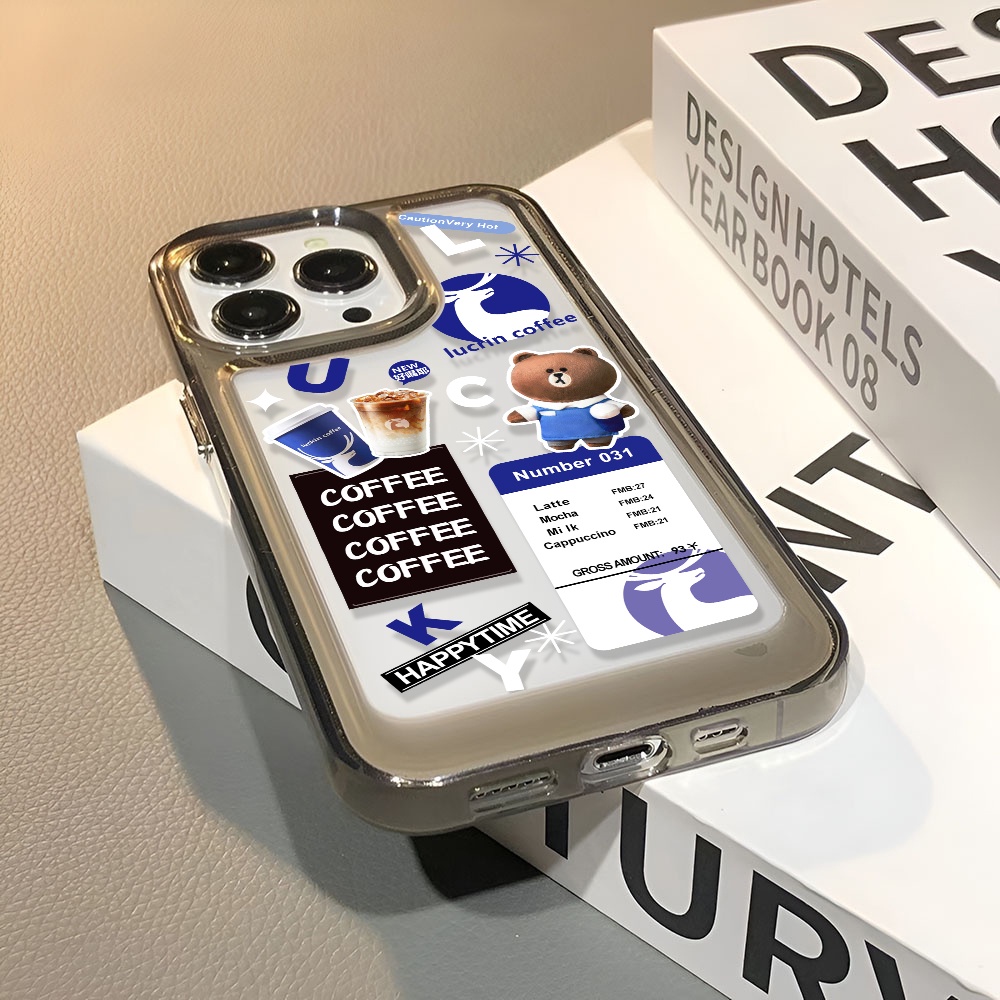 Ốp Điện Thoại Trong Suốt In Hình Gấu Và Cốc Cà Phê Cho iphone 14 Pro Max 13 11 12 7Plus X XR XS Max 8 7
