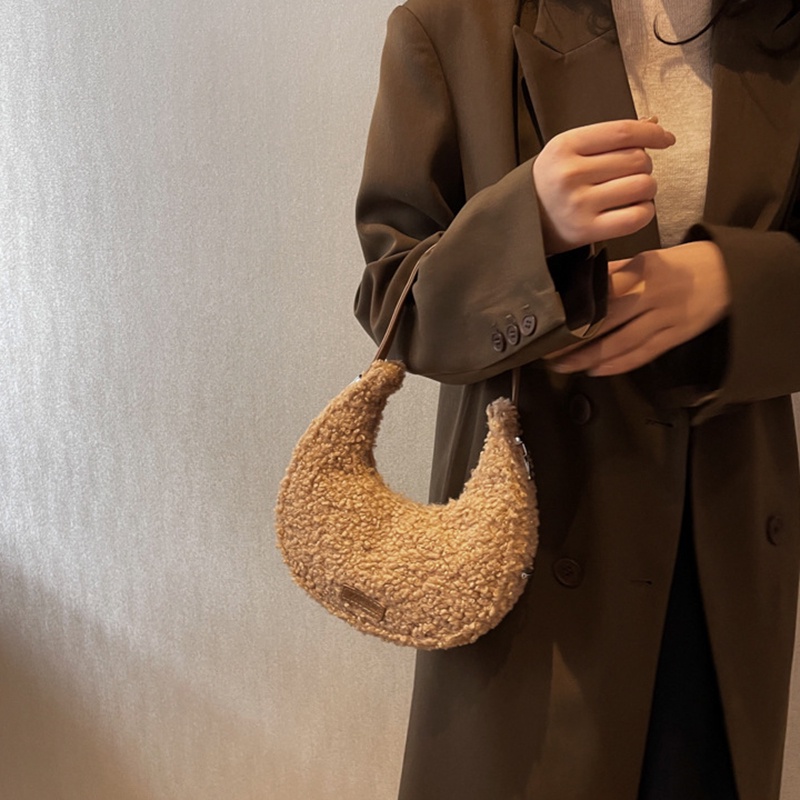 IELGY Túi Đeo Chéo Hình Mặt Trăng Khuyết Nhồi Bông Phong Cách Cổ Điển Thời Trang Cho Nữ