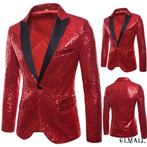 Áo Khoác Blazer Tay Dài Một Nút Màu Sáng Bóng Thời Trang Dự Tiệc Cưới