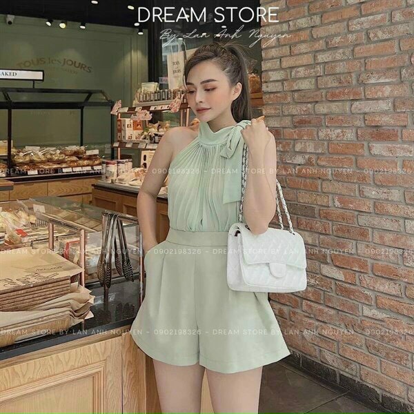 [11.11 Sale Freeship] Set bộ dập ly áo cổ yếm thắt nơ mix quần short,set bộ đi chơi dạo phố thời trang nữ mùa hè mtb
