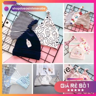(Được chọn mẫu) Set 3 Nón Sơ Sinh cotton Momcare cột chóp/ Mũ 2 lớp cho em bé dưới 5 tháng tuổi