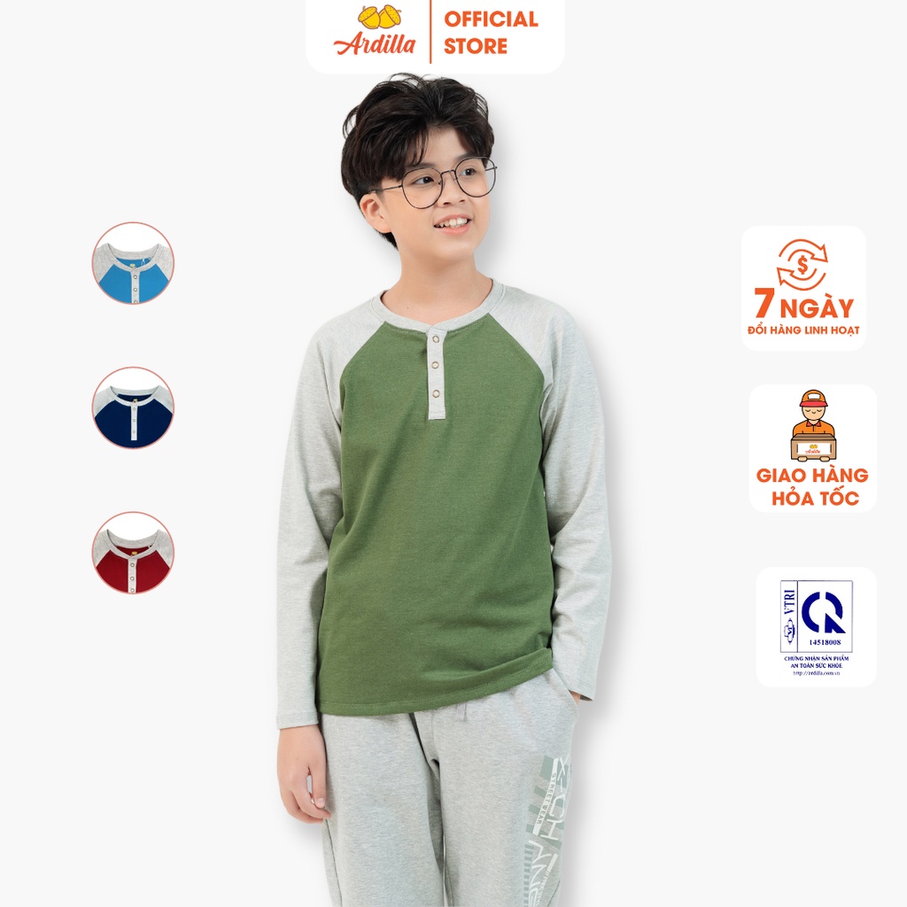 Áo T-shirt Bé Trai Tay Phối Màu ARDILLA Thiết Kế Basic, Kiểu Dáng Khỏe Khoắn, Thoải Mái Vận Động Cho Bé 8-15 Tuổi TA3200