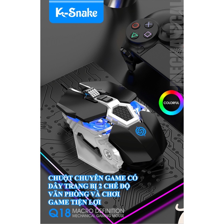 Chuột chuyên game có dây K-Snake Q18 có 2 chế độ chơi game ghìm tâm và làm việc văn phòng kèm theo đèn led cực đẹp - VL