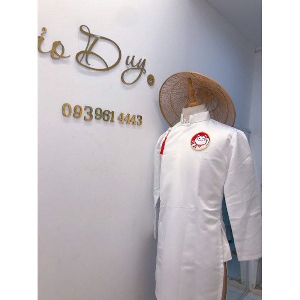 Áo dài cách tân nam tết Mèo thần tài kèm tua rua