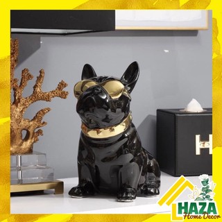 HÀNG CÓ SẴN ❤ Hộp đựng khăn giấy hình chú chó gốm sứ đeo kính decor nhà cửa, trang trí tết [Haza Home Decor]