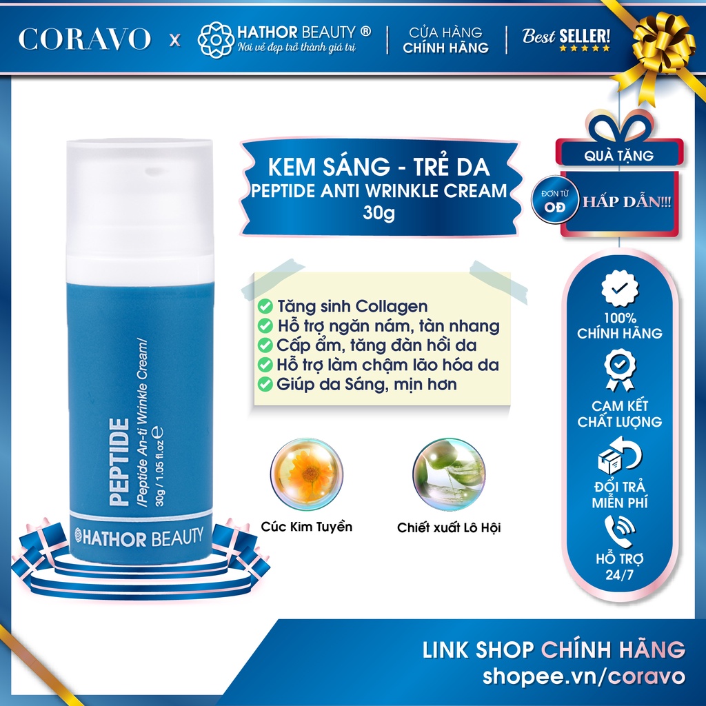 Kem Dưỡng Sáng Dưỡng ẩm Hỗ trợ làm trẻ hóa da PEPTIDE ANTI WRINKLE CREAM 30g Hathor Beauty - Coravo