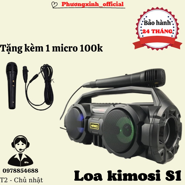 Loa bluetooth KIMOSI S1 2 bass cực mạnh, loa karaoke mini sách tay nhỏ gọn (Tặng kèm mic)