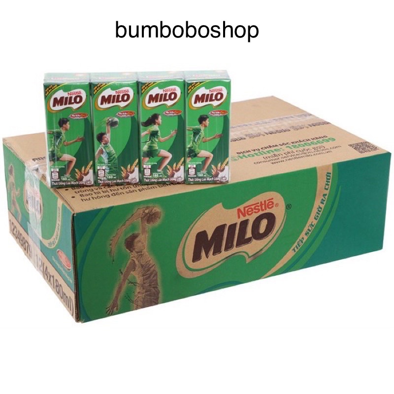Thùng 48 hộp sữa Milo lúa mạch có đường/ít đường (180ml/hộp)