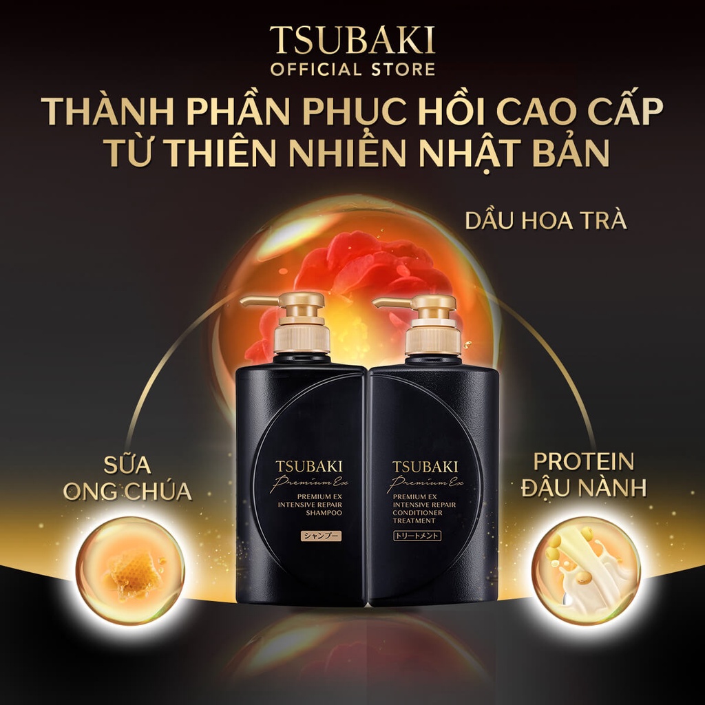 Combo Gội-Xả & Mặt nạ tóc Phục hồi hư tổn nặng & giảm gãy rụng -Tsubaki Premium EX Intensive Repair (490mlx2+180g)