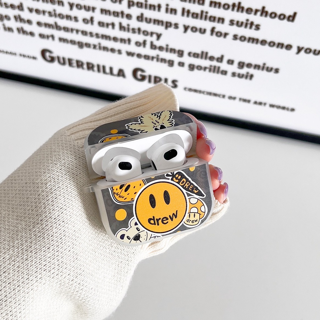 DREW logo Vỏ Bảo Vệ Hộp Sạc Tai Nghe Bluetooth AirPods1 AirPods2 AirPods 3 Pro Bằng pvc Cứng Họa Tiết Hoạt Hình Vẽ / Mặt Cười