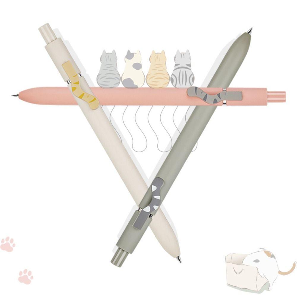Set 4 Bút Mực Đen Kiểu Nhấn Họa Tiết Mèo Hoạt Hình Cho Học Sinh