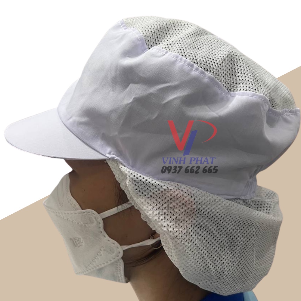 Nón Vải Lưới Dài Trùm Tóc Công Nhân SX Thực Phẩm, Thuỷ Sản Màu Trắng  - Mũ Lưới Dài Màu Trắng - Hình thật, có sẵn.
