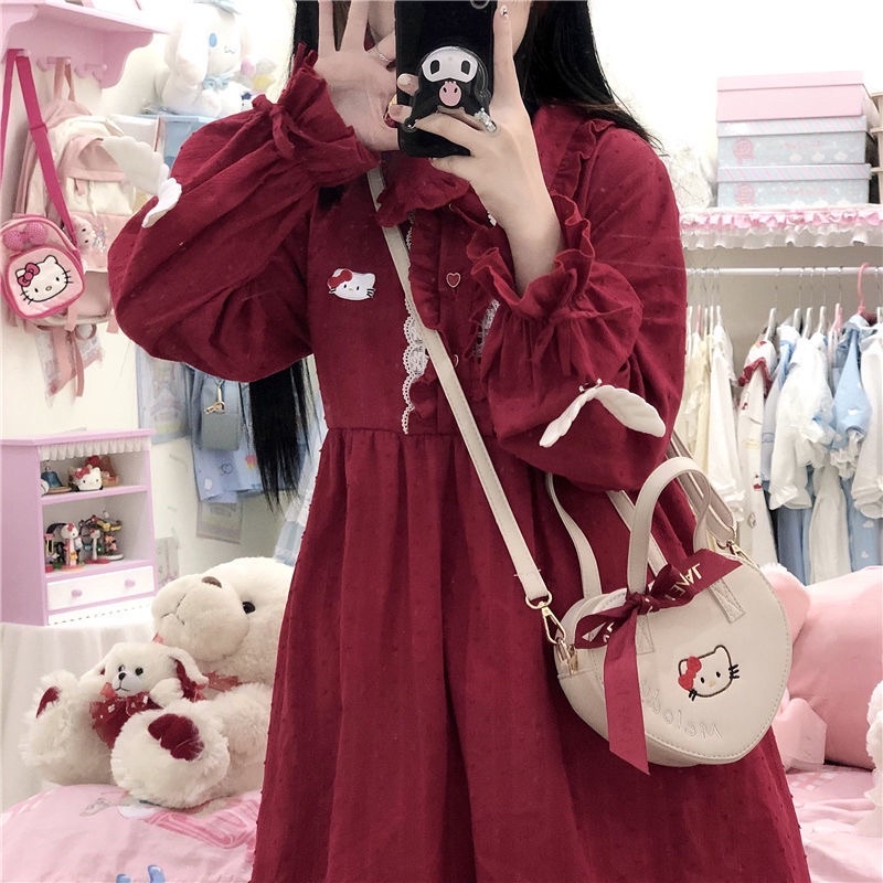 Váy/ Đầm Lolita OP Đỏ Ren  - Kèm ảnh thật, váy đầm công chúa,dự tiệc, tiểu thư, nàng thơ, sang chảnh