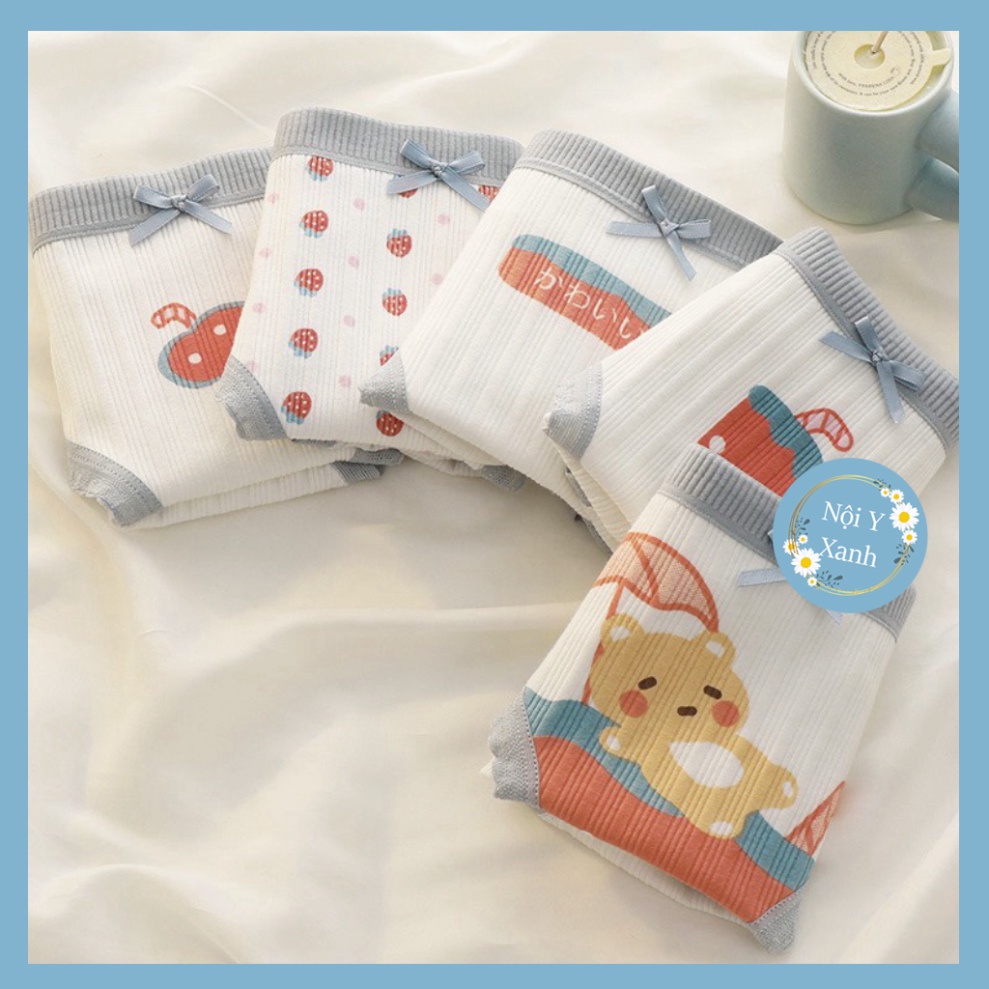 Quần Lót Nữ Cotton Viền Xám Họa Tiết Siêu Xinh 138 nội y xanh, chất đẹp, deal tốt