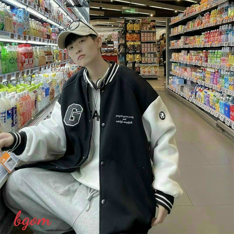 (FreeShip) Aó khoát bomber nam tay phối,áo nút bấm in chữ thời trang teen cao cấp