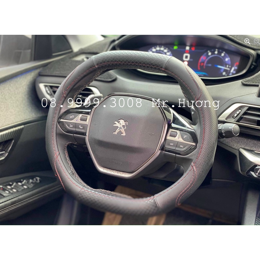 Bọc vô lăng da peugeot, bao tay lái vô lăng đen chỉ đỏ cao cấp peugeot new