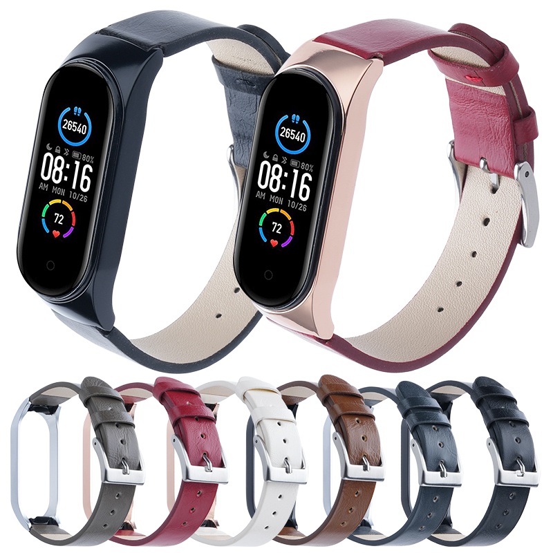 Dây Đeo Bằng Da PU Có Khung Kim Loại Cho Đồng Hồ Thông Minh XiaoMi Miband Mi Band 7