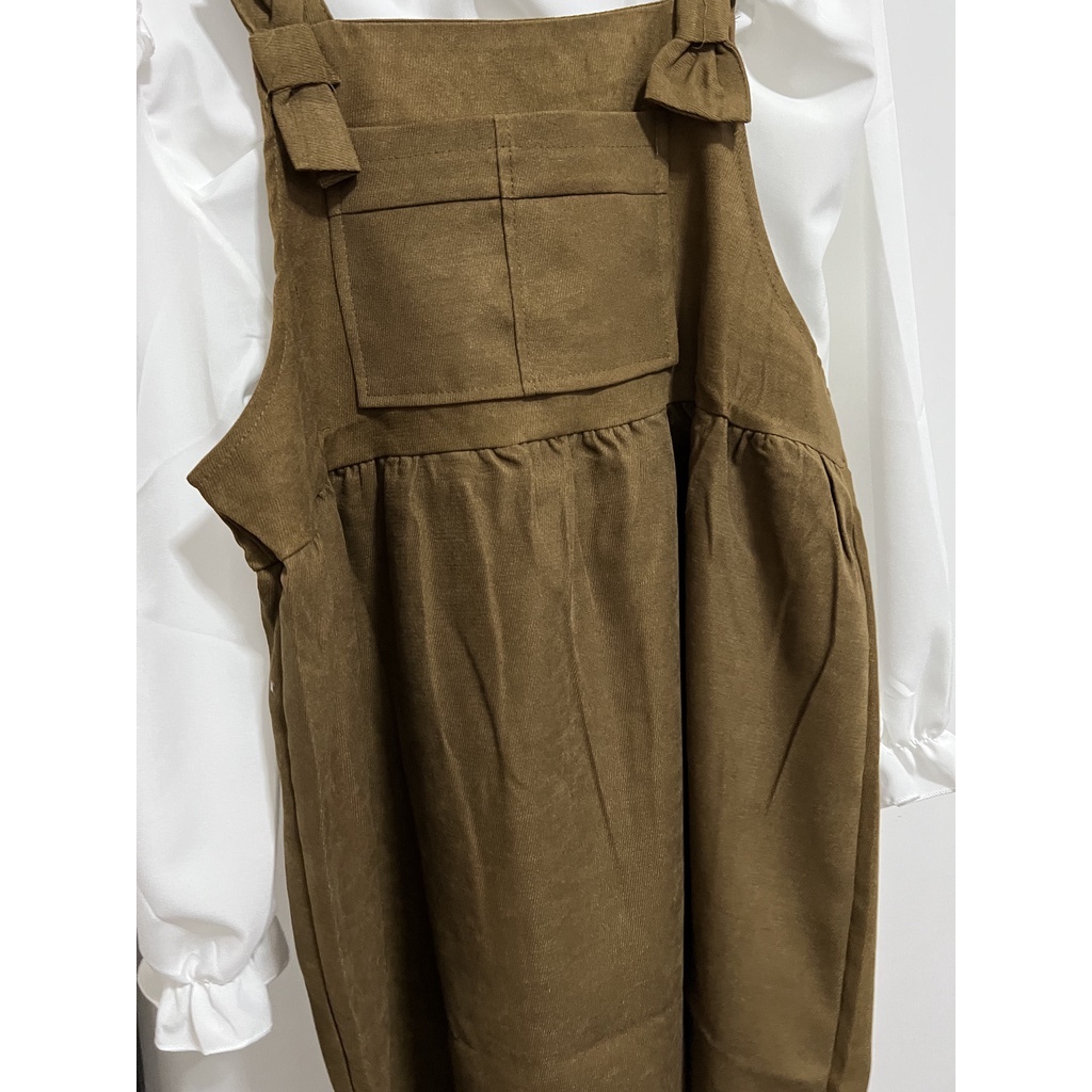 Set Áo Sơ Mi Tay Dài Cổ Búp Bê Phối Bèo + Váy Yếm Dáng Rộng Thời Trang Thu Đông Mới Cho Nữ