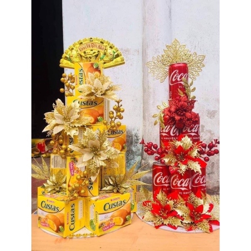 Phụ kiện hoa trang trí noel, tết, trang trí giỏ quà, tráp bánh , oản, nước