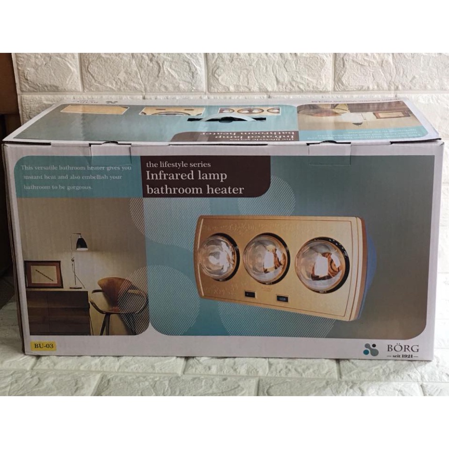 Đèn sưởi phòng tắm Borg Braun 2-3  bóng vàng thương hiệu Đức BU02/BU03/BU16 [Chính hãng, Bảo hành 5 năm, lỗi 1 đổi 1]