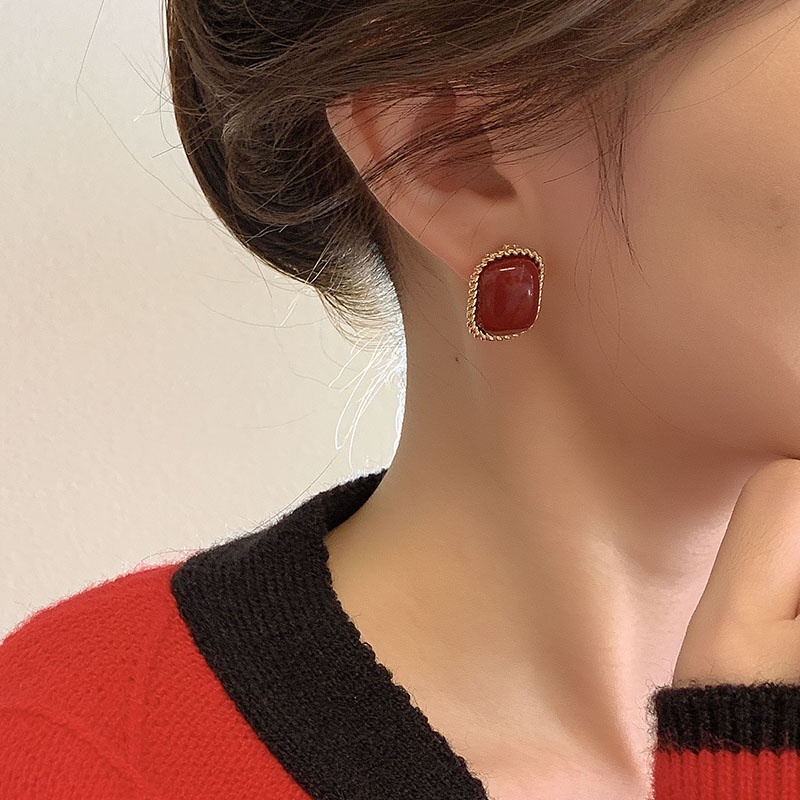 Khuyên Tai Dáng Dài Đính Nơ Đỏ Phong Cách Vintage Mừng Năm Mới