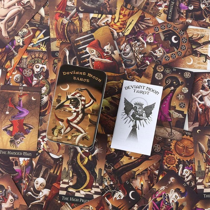 Bộ Bài Deviant Moon Tarot 78 Thẻ Mạ Màu, Hộp Sắt