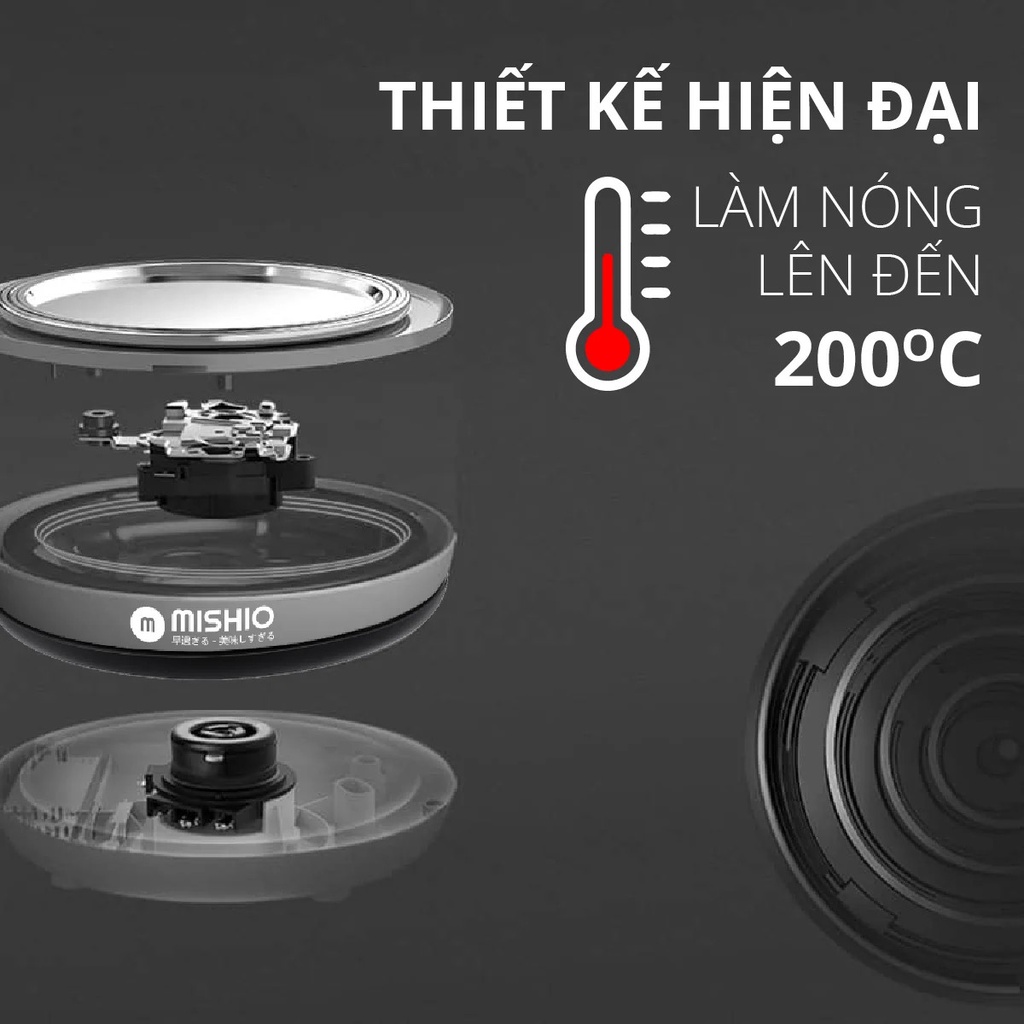 Bình đun 1.8L thủy tinh borosilicate mâm inox 304 Mishio MK341