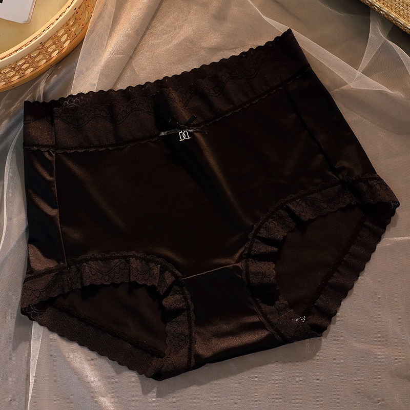 Quần lót lụa AOWEINISI lưng cao phối ren quyến rũ thời trang cho nữ