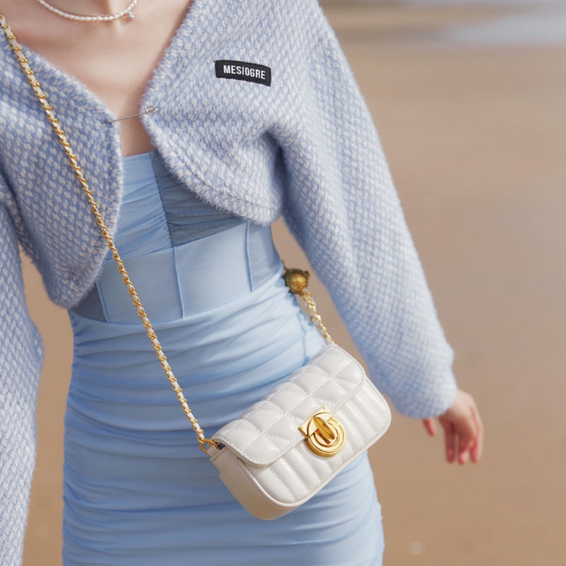 Mischa Túi Đeo Vai Da PU Màu Trơn Phối Dây Xích Thời Trang Cao Cấp