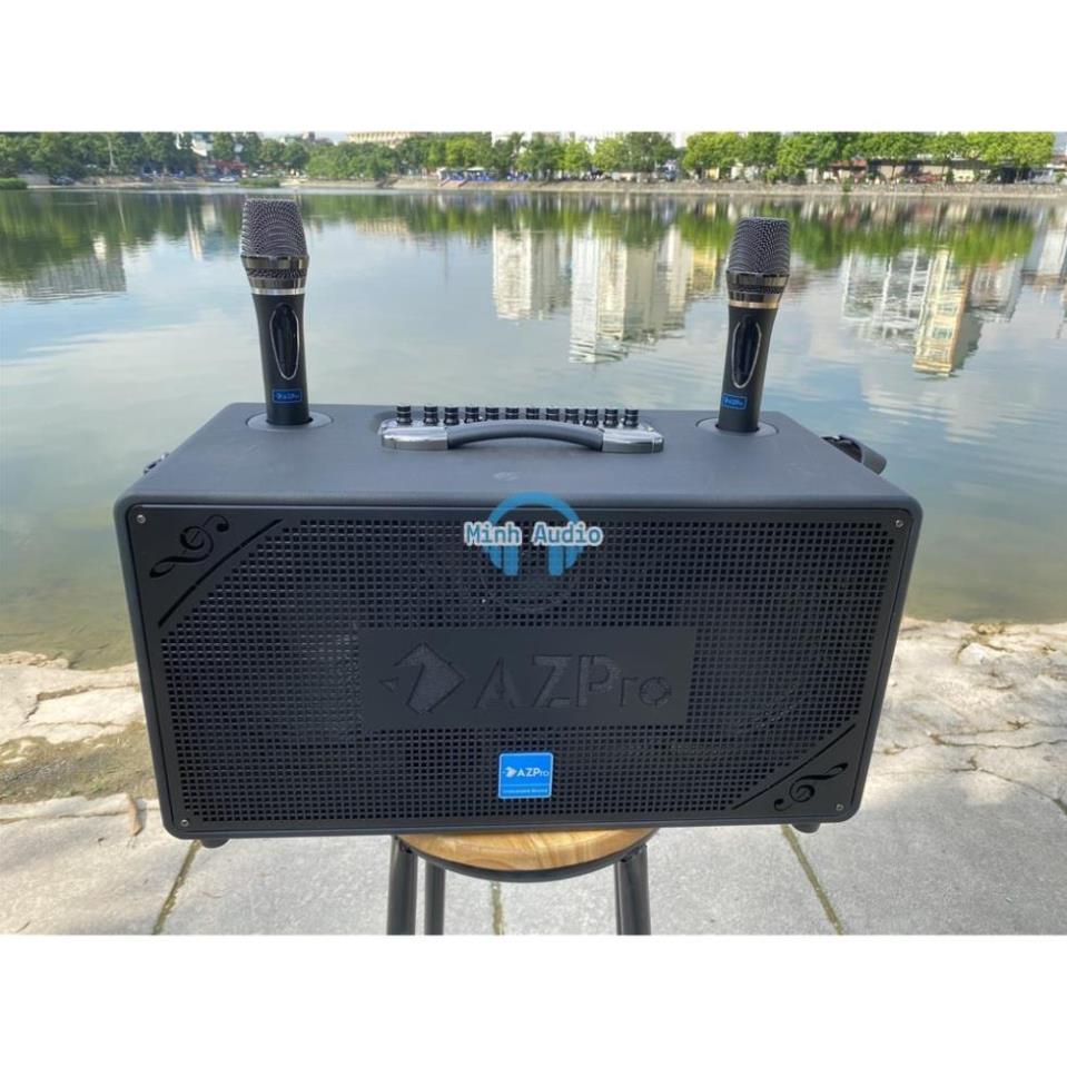 Loa karaoke mini AZpro AZ-328, Bass: 20cm X 2 cái, vỏ gỗ có dây đeo vai (Đang Hót) - Chính Hãng