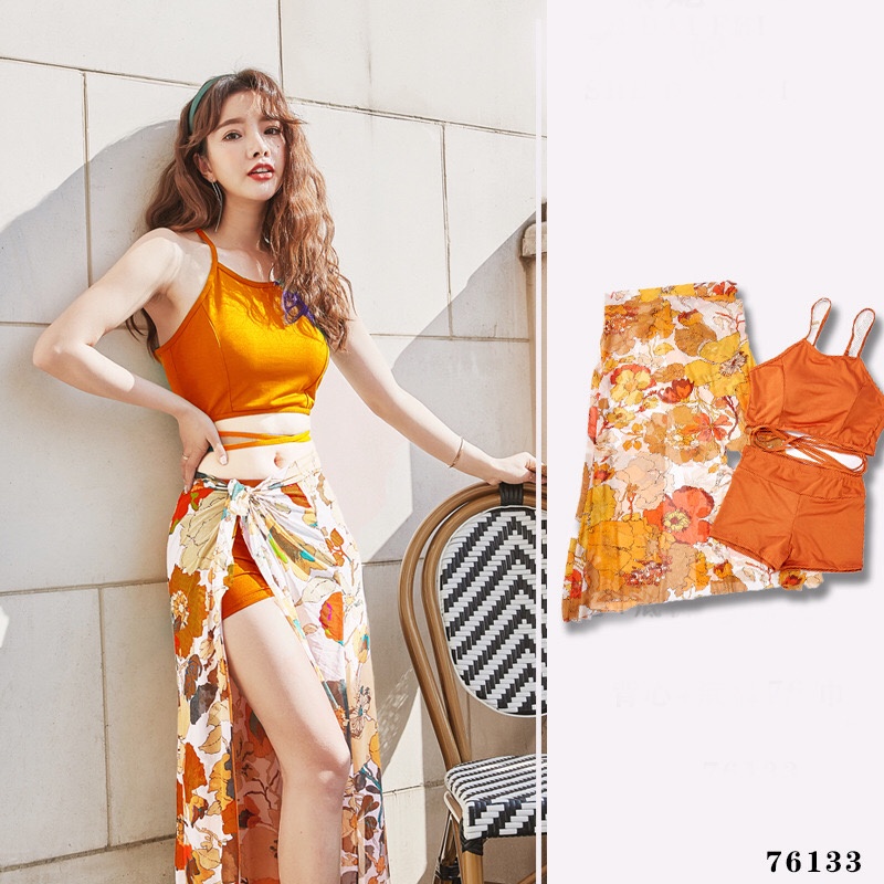 Set bikini đi biển 2 mảnh 3 món sexy đẹp bộ đồ tắm đồ bơi có quây choàng kín đáo che bụng B28A