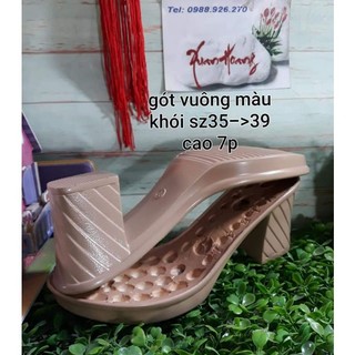 Đế gót vuông chéo màu kem cao 7cm