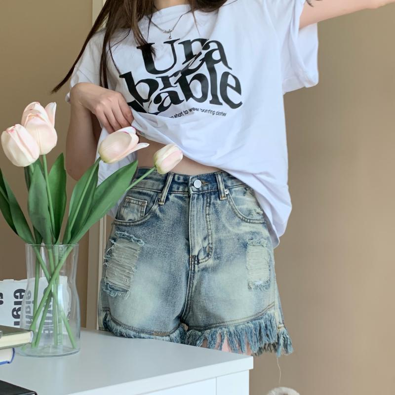 IELGYQuần Short denim Lưng Cao Dáng Rộng Phong Cách Thời Trang Mỹ Dành Cho Nữ