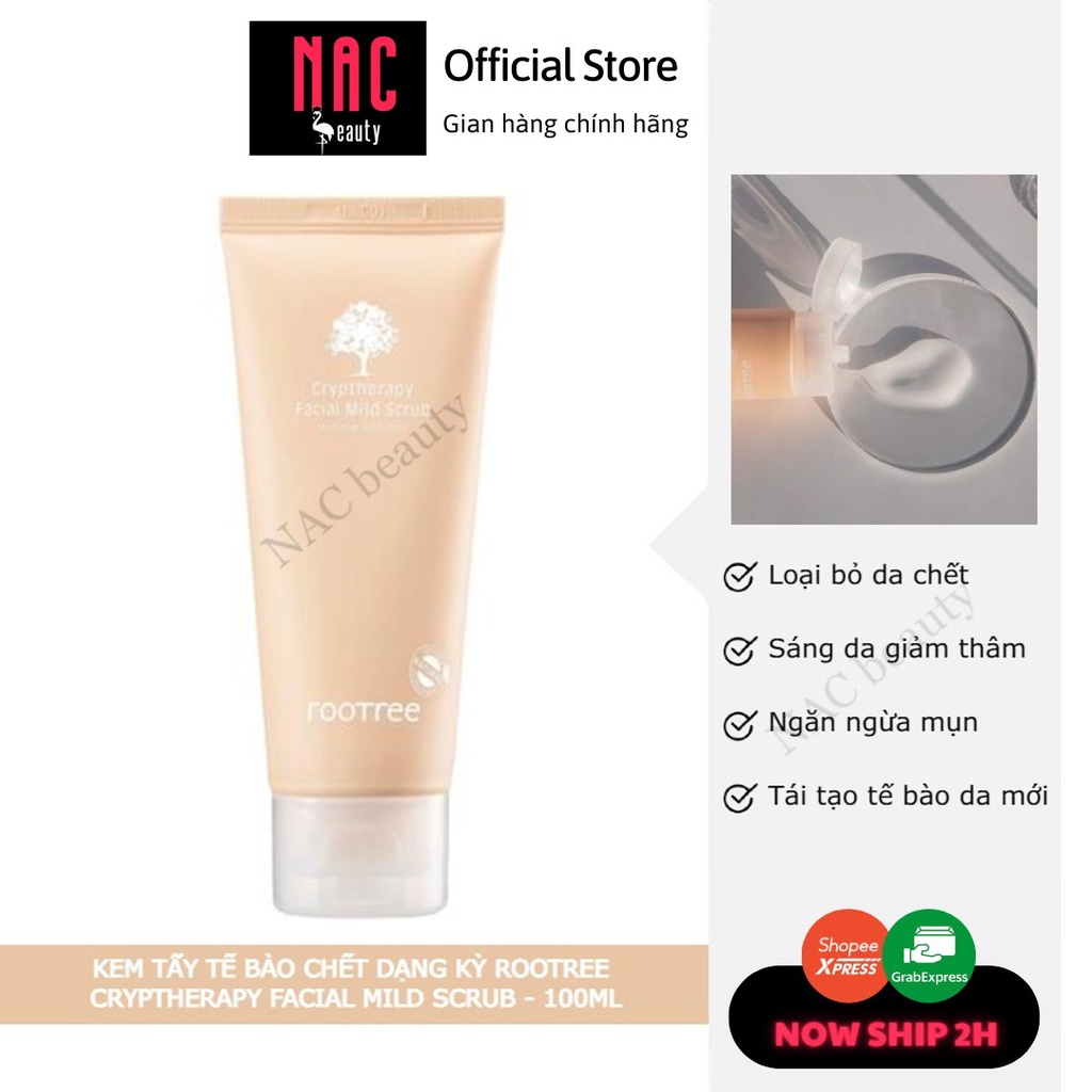 Kem Tẩy tế bào chết dạng kỳ Rootree Cryptherapy Facial Mild Scrub 100ml