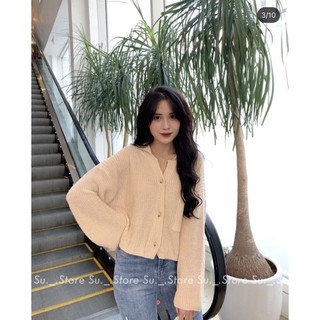 Áo khoác cardigan len mỏng dáng lửng croptop cổ polo dày dặn form rộng ulzzang Hàn Quốc 8618