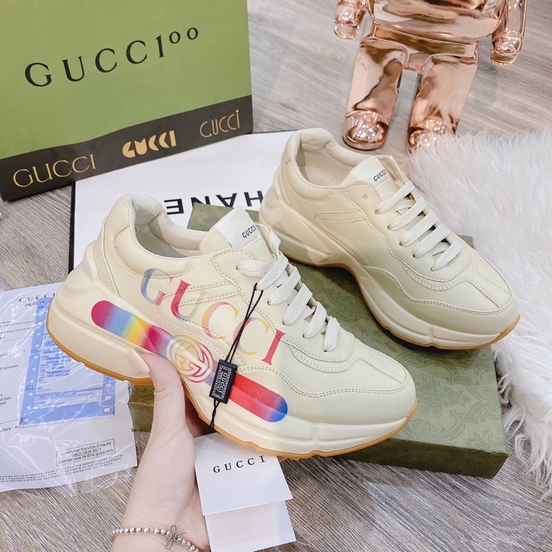 giày Gucci rhyton chunky chữ ngang bảy màu, giày GC béo chữ màu cao cấp