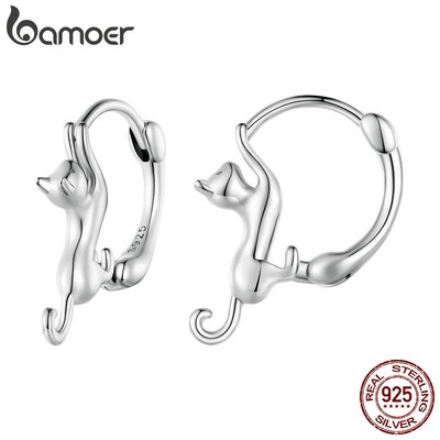 BAMOER Bông Tai bạc 925 Hình Mèo 2 Kích Cỡ Thời Trang Cho Nữ