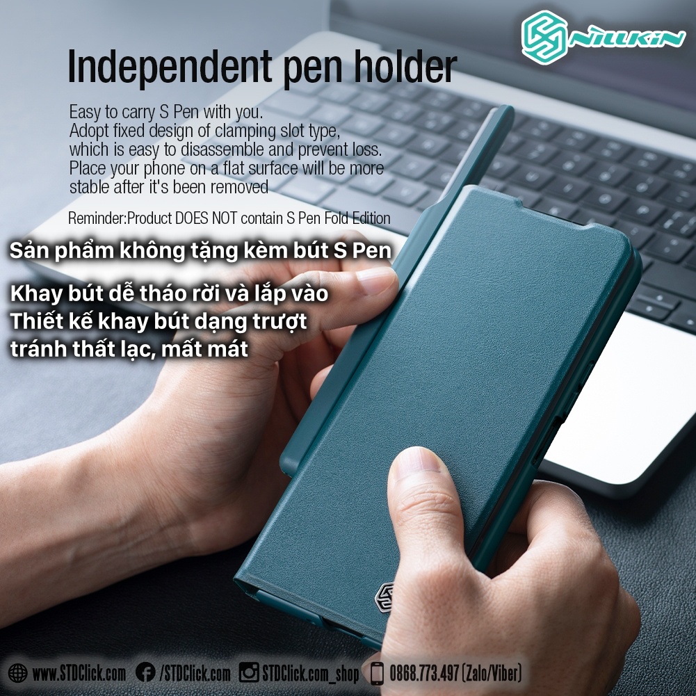 ỐP LƯNG SAMSUNG GALAXY Z FOLD 4 5G NILLKIN QIN CHÍNH HÃNG CÓ KHE GIỮ BÚT KÈM NẮP BẢO VỆ CAMERA