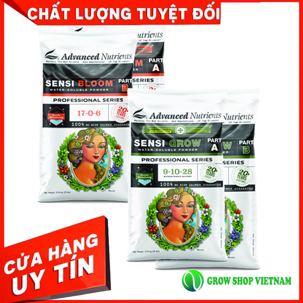 Phân bón Advanced Nutrients Sensi (dạng bột) Grow PartA/B + Bloom Part A/B cho cây trồng