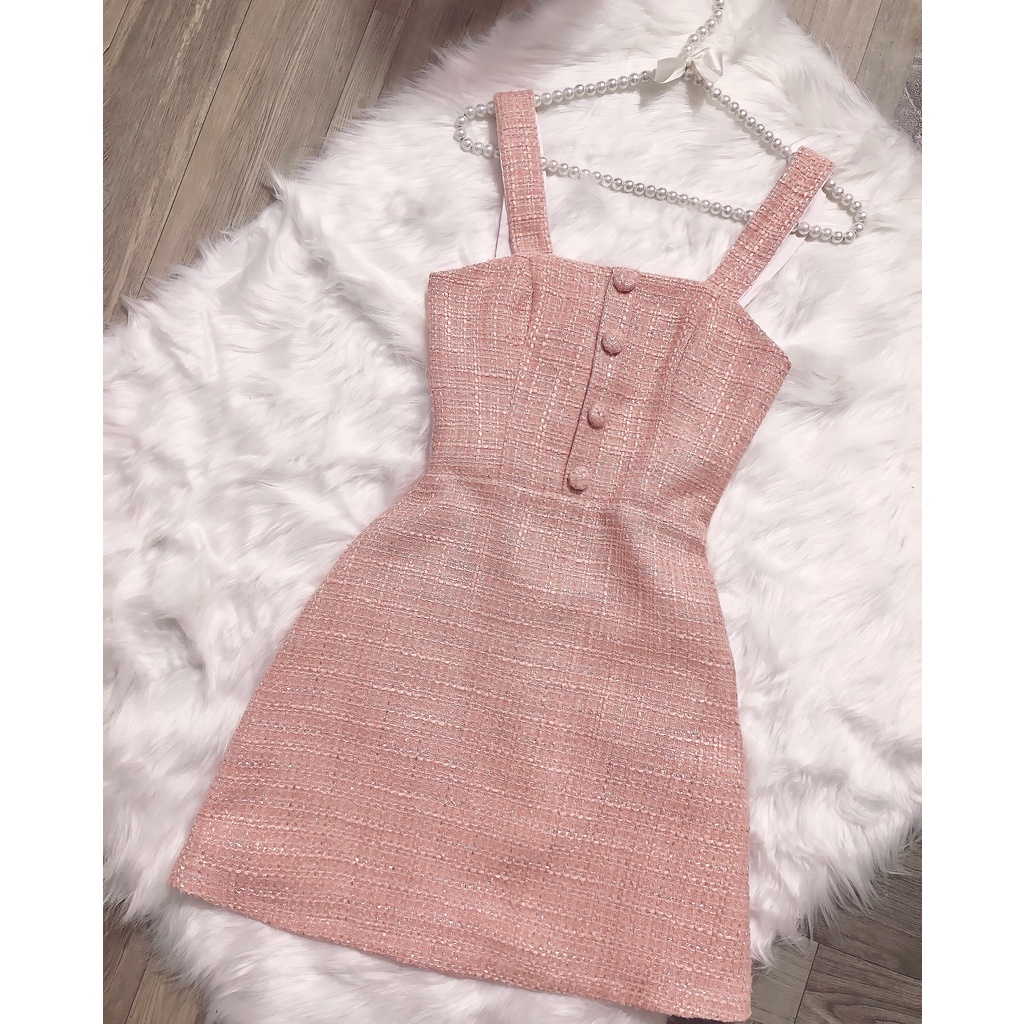 VÁY DẠ TWEED HAI DÂY CÚC BỌC