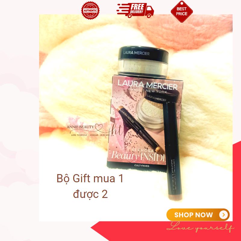 Combo Phấn phủ kiềm dầu và Phấn mắt màu Laura Mercier cho lớp trang điểm hoàn hảo suốt 16 giờ