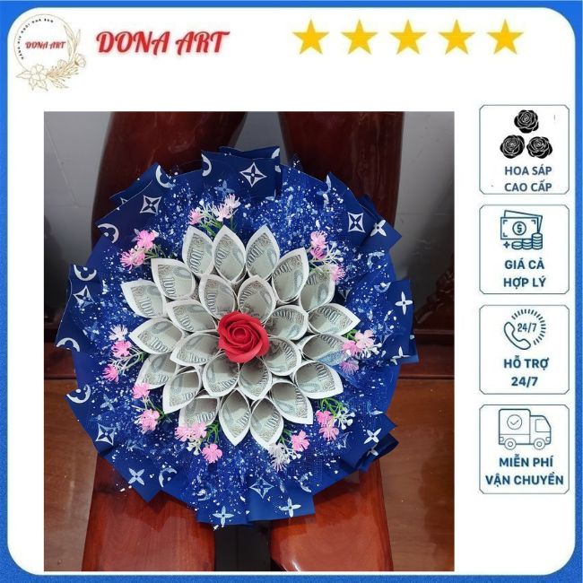 TẶNG THIỆP bó hoa tiền 1k - 2 lớp HT 01 DONA ART , làm quà tặng sinh nhật , khai trương , 8/3 , 14/2 , 20/11, 20/11