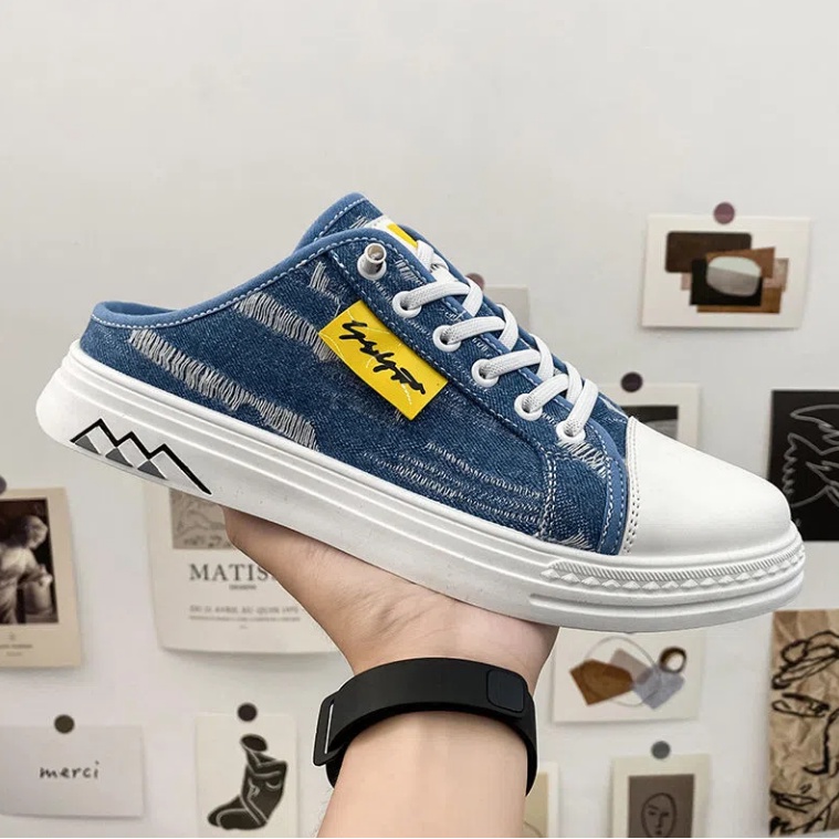 Giày lười vải canvas thoáng khí không gót thời trang mùa hè cho nam