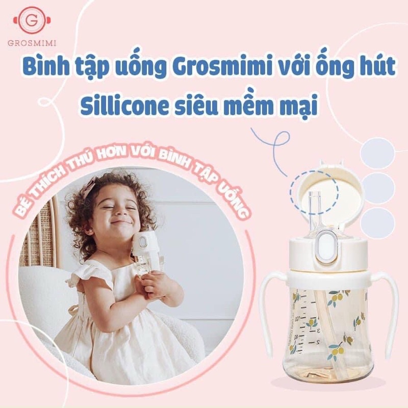 Bình tập uống cho bé Grosmimi, Bình nước Hàn Quốc cho bé 200ml/ 300ml